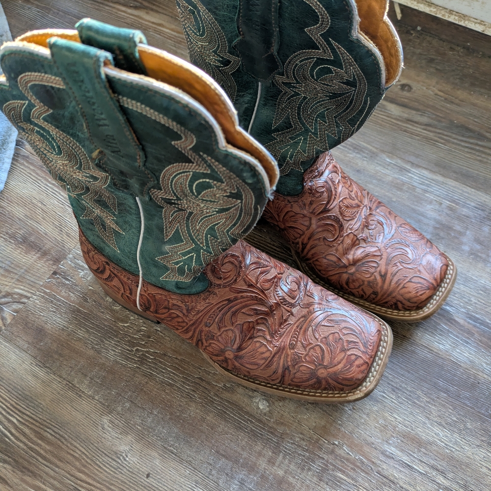 Brown and Green Western Boots